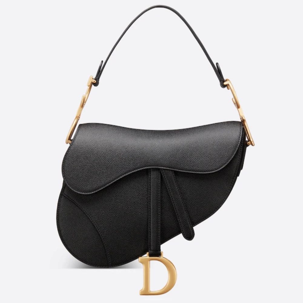DIOR 🖤 Black Grained Calfskin Medium Saddle Bag